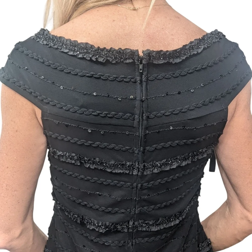 Vintage Tadashi Beaded Cocktail Dress Black Metallic Midi 90s Sz 10 - Picture 5 of 10